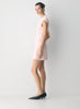 Crepe crewneck mini dress with cap sleeves