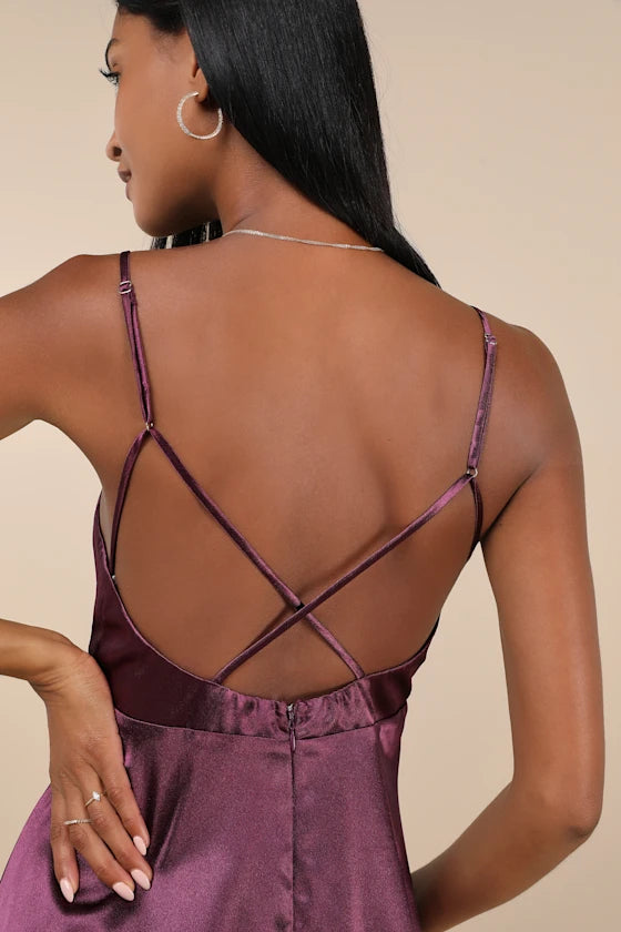 Happily Yours Plum Purple Satin Skater Mini Dress