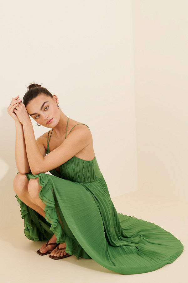 Bare V-Neck Ruffle Hem Dress