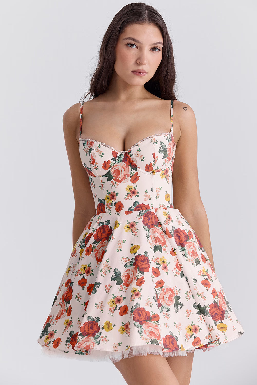 italian rose print tulle mini dress