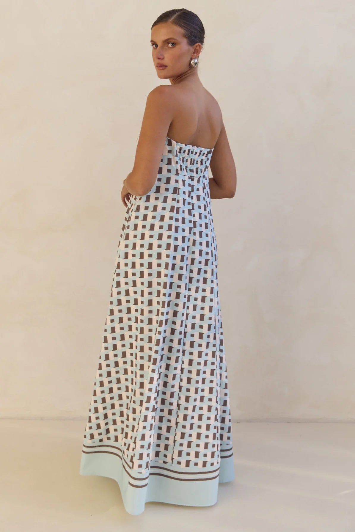 Smocked Printed Tube Maxi Dress
