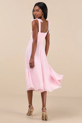 Sophisticated Charisma Light Pink Tie-Strap A-Line Midi Dress