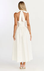 Halter Tie Neck Corset Panel Dress in Off White
