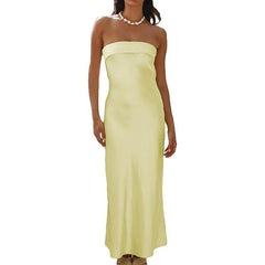 Women's Satin Strapless Backless Maxi Dress