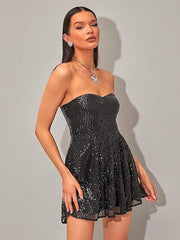 Black Sequin Bandeau Dress