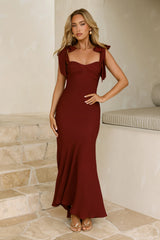 Elegant Twist Front Tie Shoulder Maxi Dress Burgundy