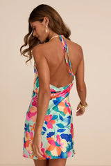 Elevated Effect Mint Multi Floral Satin Halter Slip Mini Dress