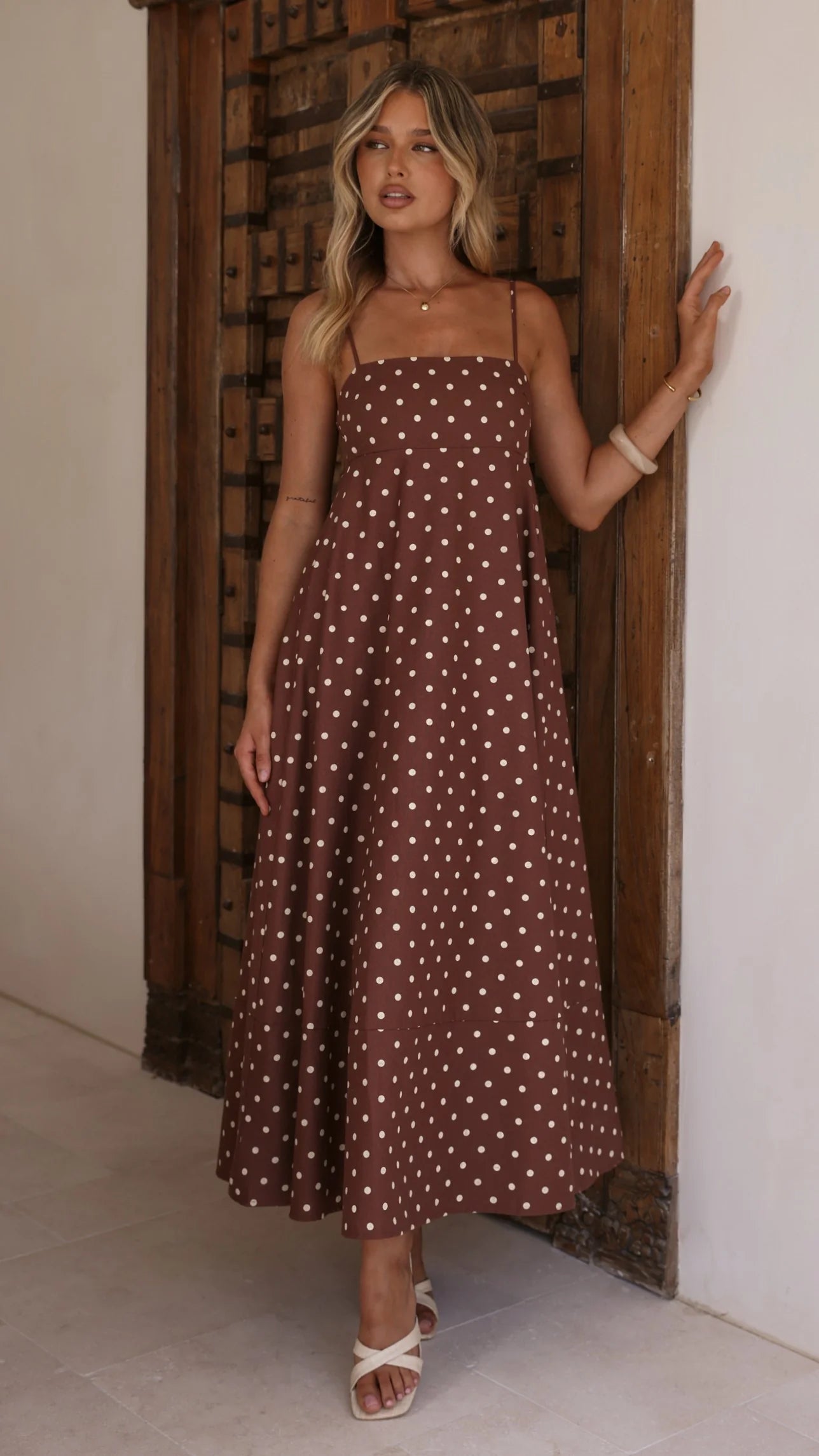 Elie Maxi Dress - Chocolate/Cream Polka Dot