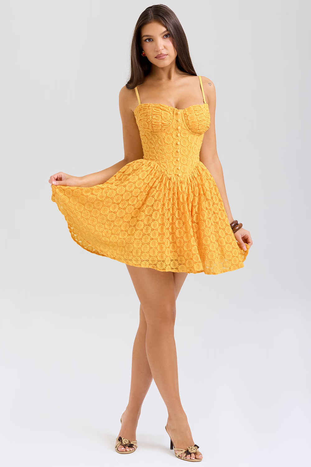 apricot lace corset mini dress