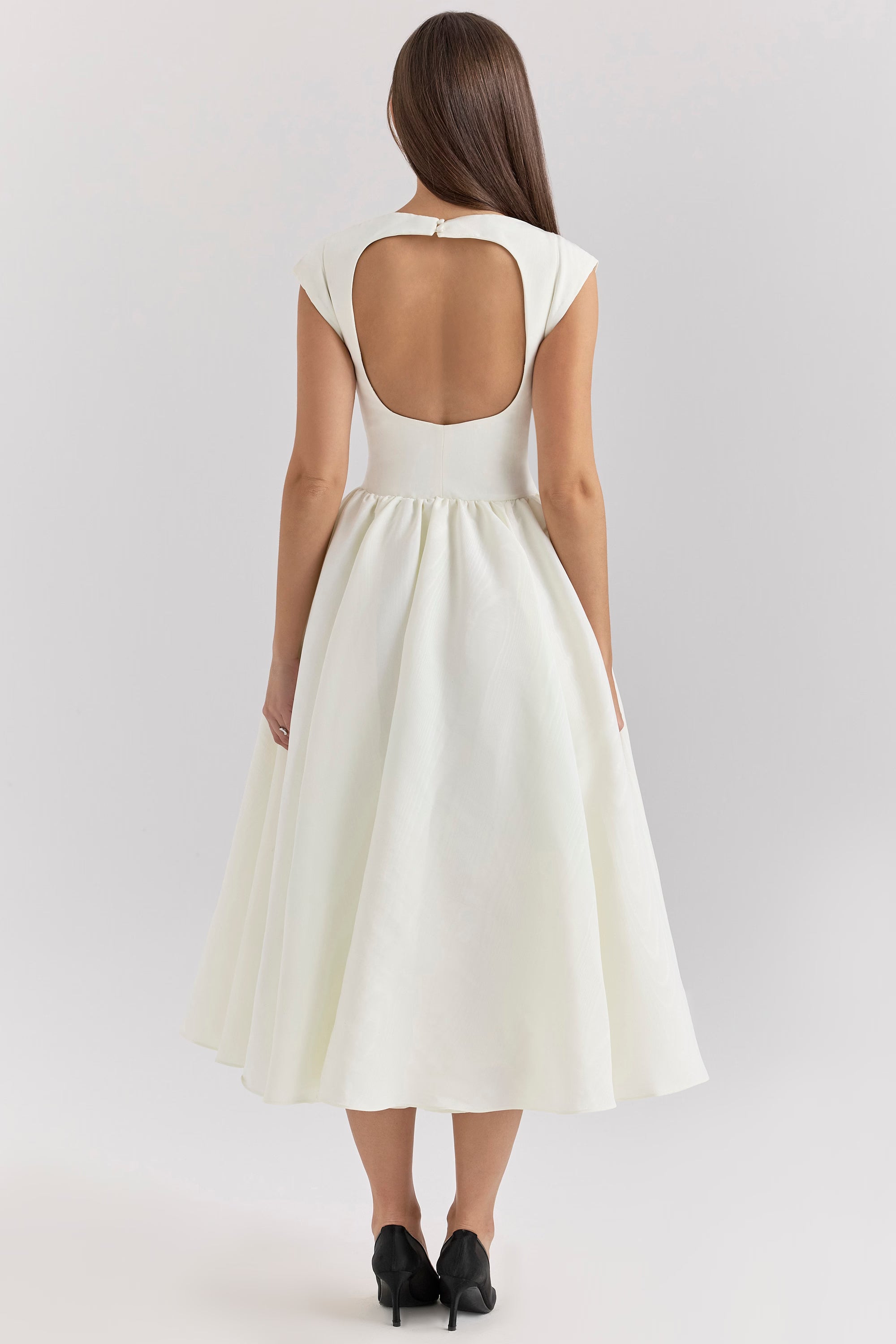 ivory moire satin midi dress