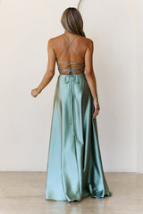 Soaked In Beauty Satin Maxi Dress Sage