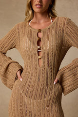 Yates Light Brown Crochet Sequin Maxi Swim Cover-Up