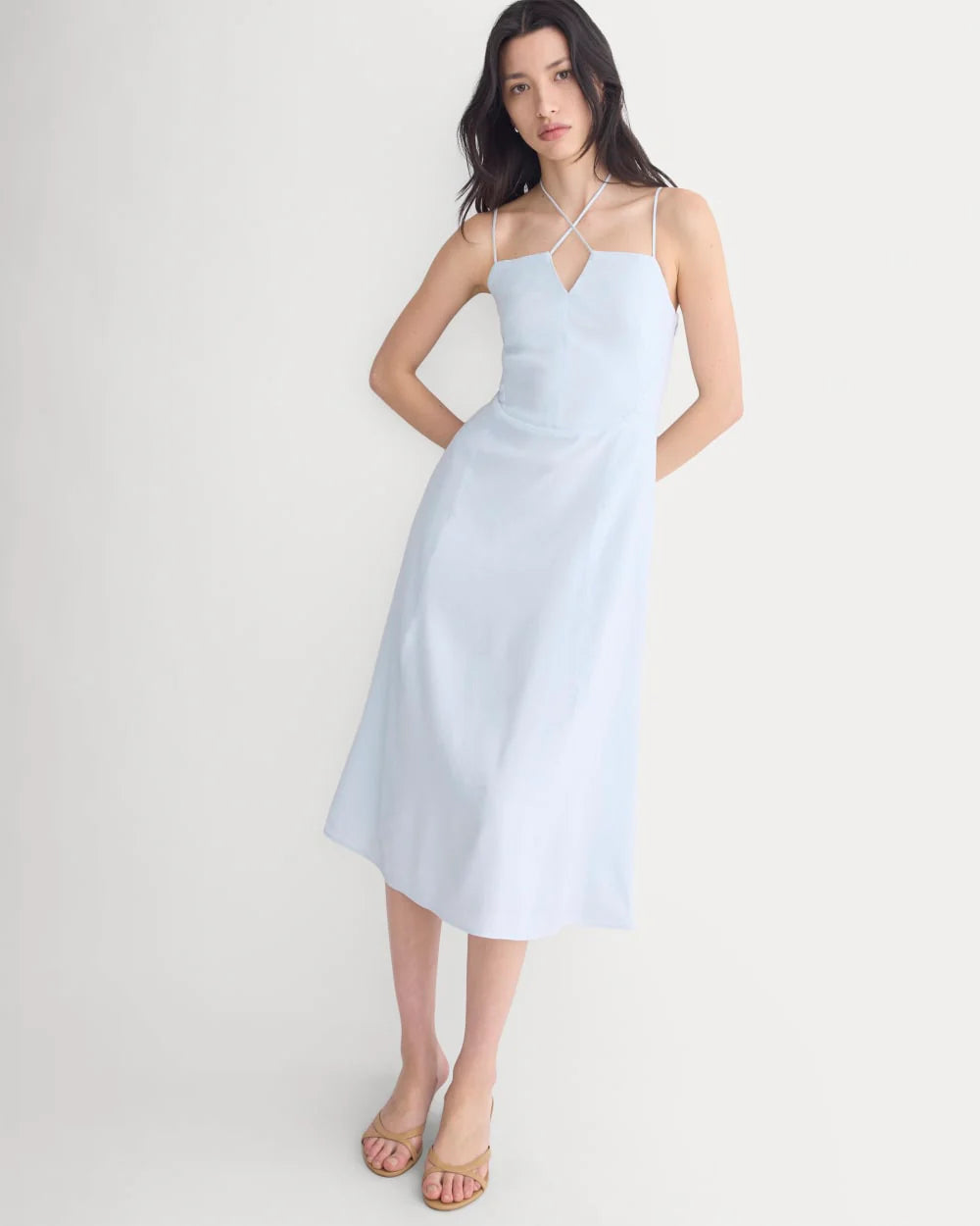 Tie-Neck Dress in Stretch Linen | Skywriting