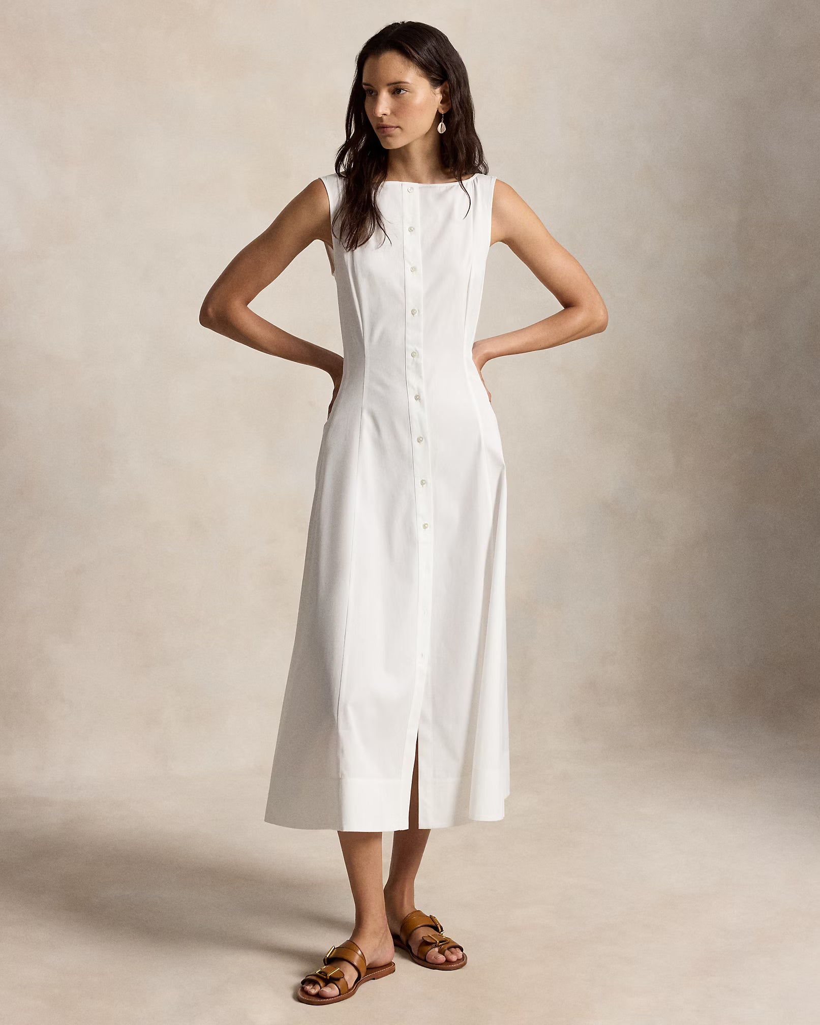 Paneled Cotton Dress-white
