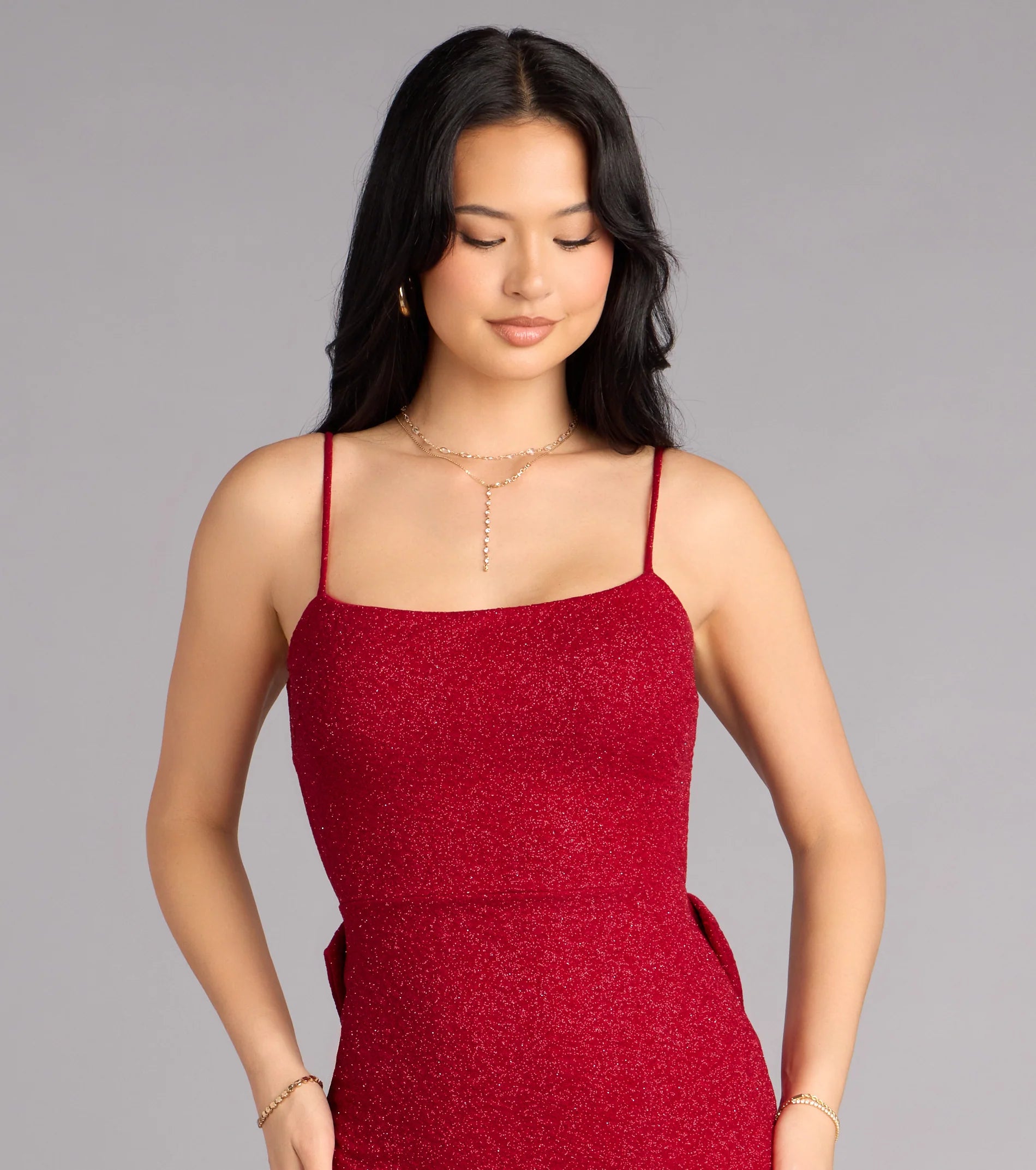 Toni Glitter Open Back Bow Mini Dress