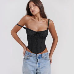 Black Lacework Solid Color Cropped Tanks