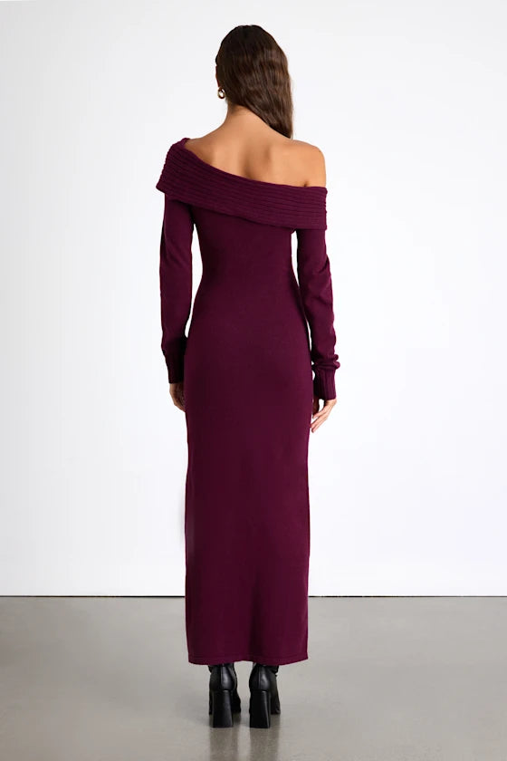 Ellie Dark Plum Sweater Bodycon Maxi Dress