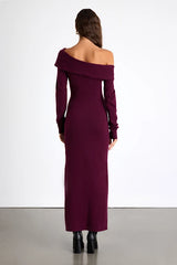 Ellie Dark Plum Sweater Bodycon Maxi Dress