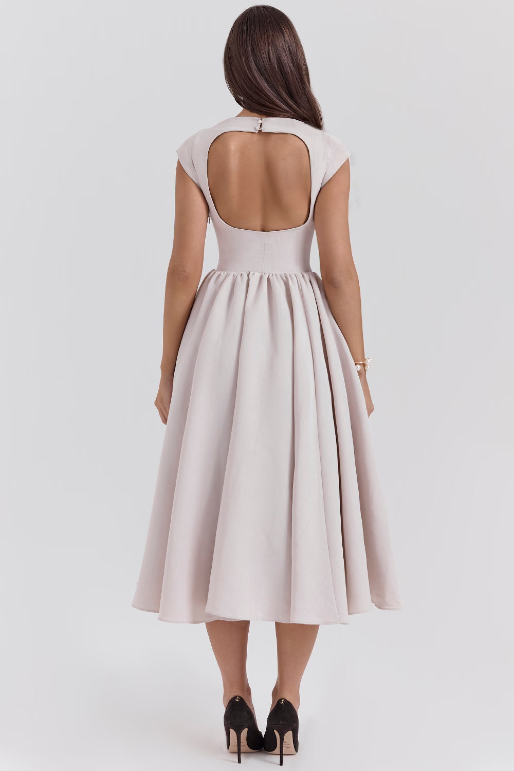 french dove moire satin backless midi dress