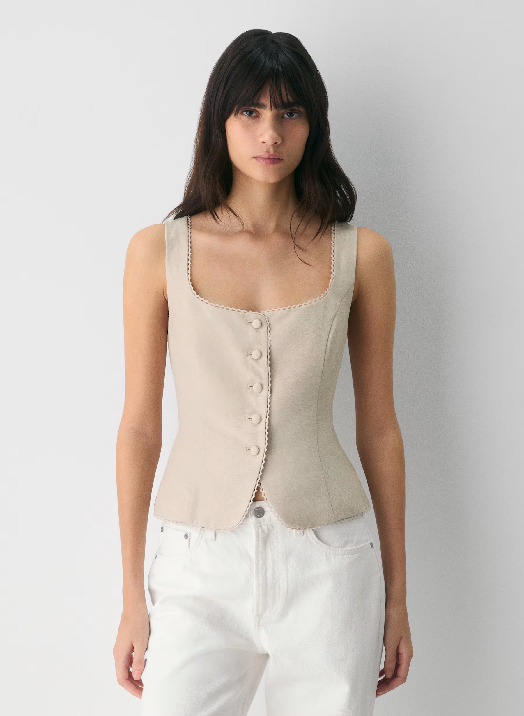 Linen bustier with a square neckline