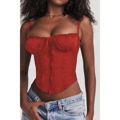 Red Lacework Solid Color Cropped Tanks