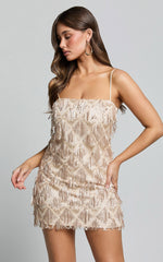 Shook Mini Dress - Cami Sequin Fringe Dress in Champagne Sequin