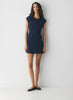 Crepe crewneck mini dress with cap sleeves- indigo ink