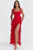 cherry ruffle maxi dress-red