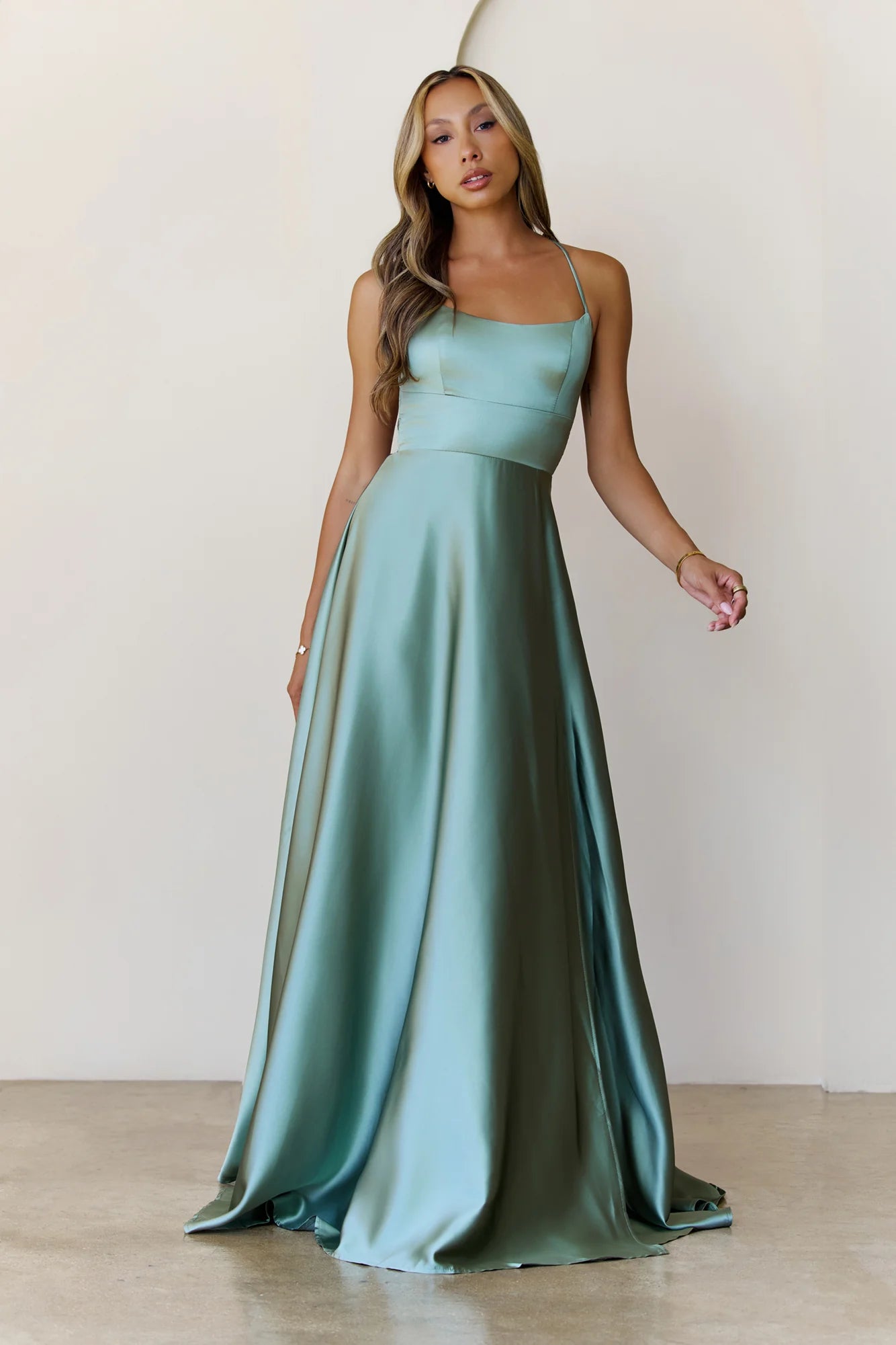 Soaked In Beauty Satin Maxi Dress Sage