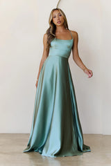 Soaked In Beauty Satin Maxi Dress Sage