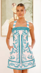 Maegan Mini Dress - Aqua / Pink Zayna