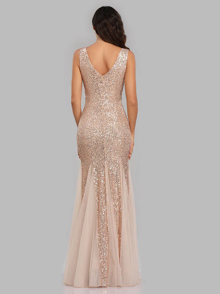 Sequin Mermaid V-Neck Sleeveless Dress