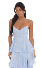Floral Ruffle A-line Maxi Dress in Sky Blue