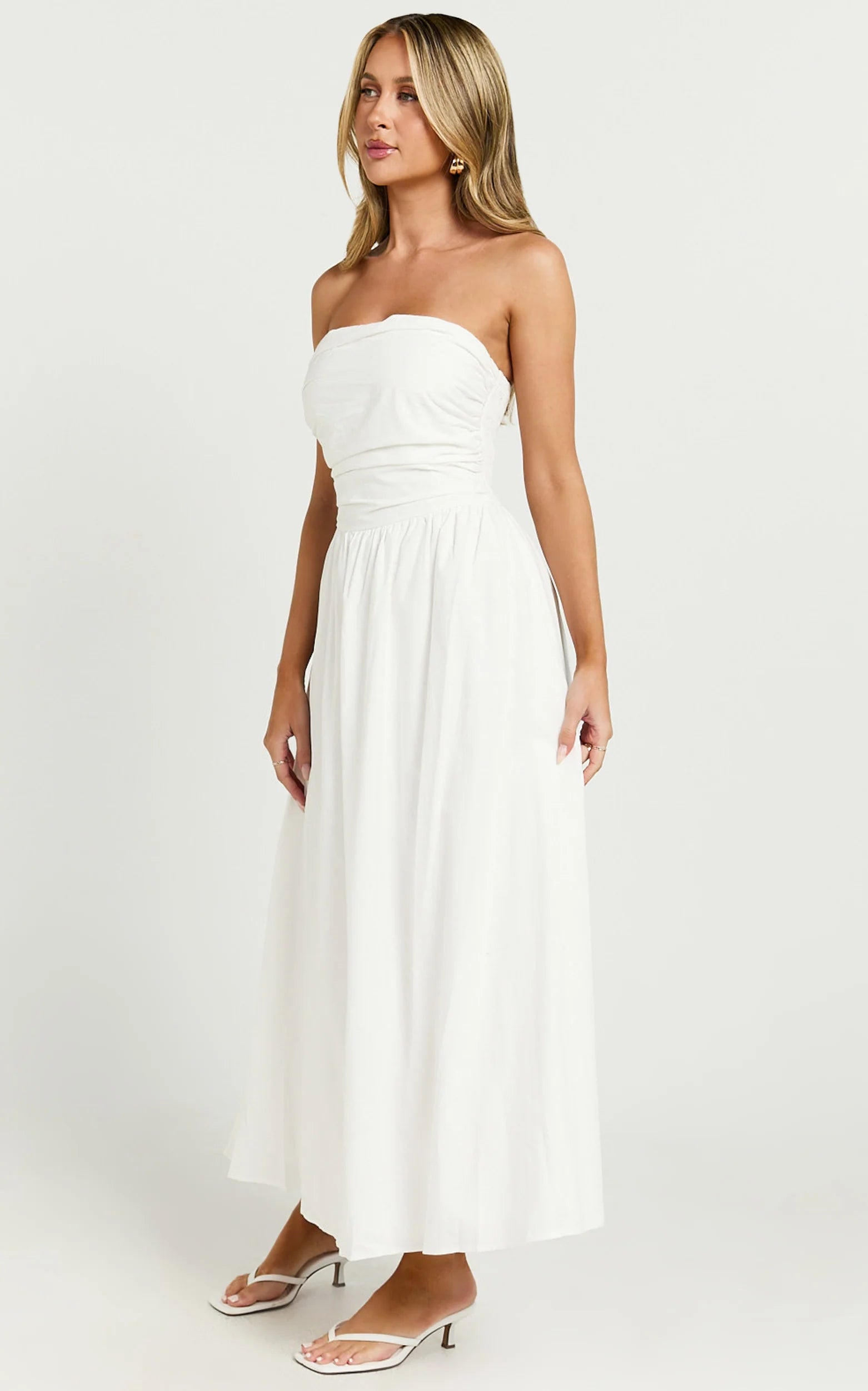 Strapless Ruched Dress in White