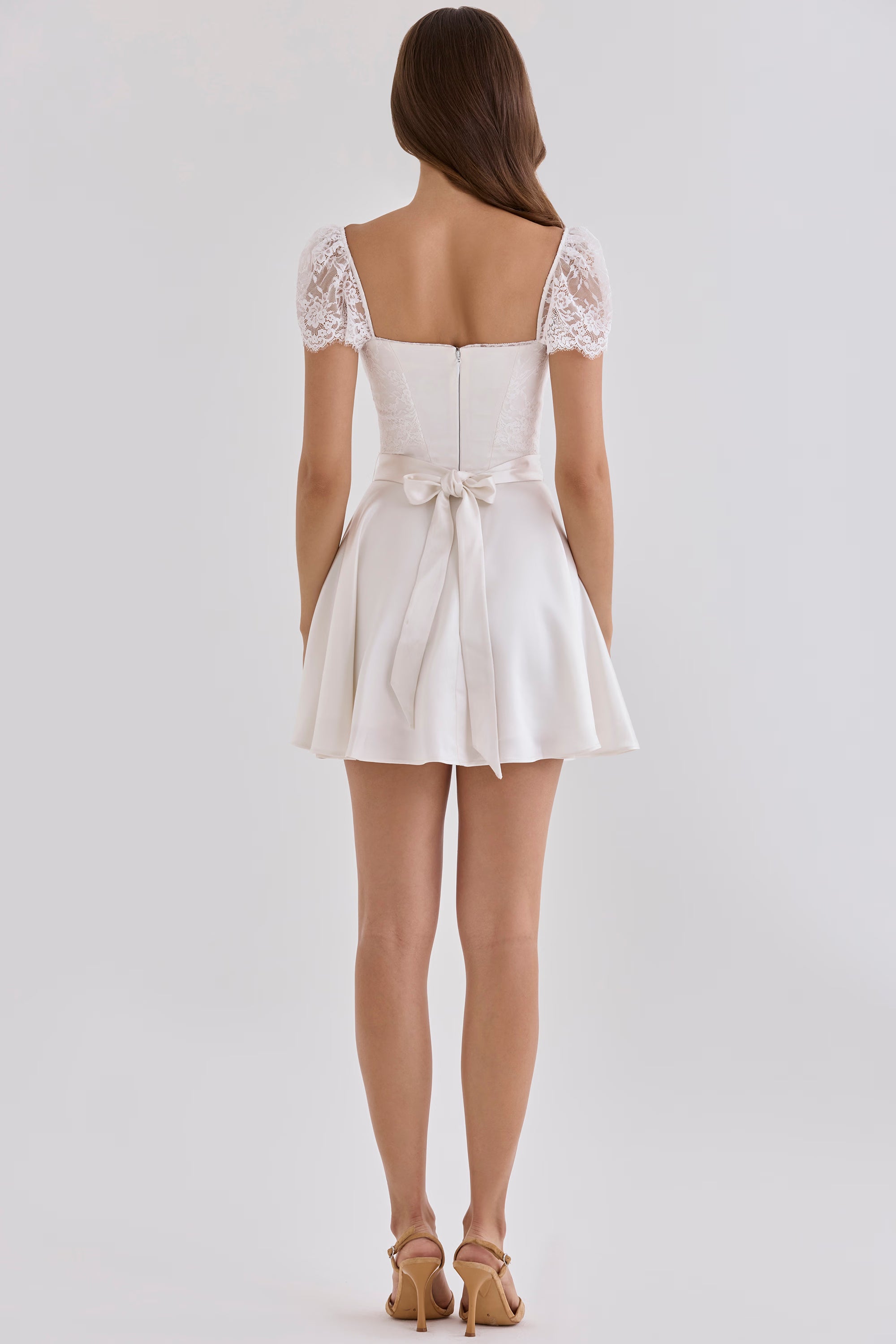 white satin + lace mini dress with detachable waist tie