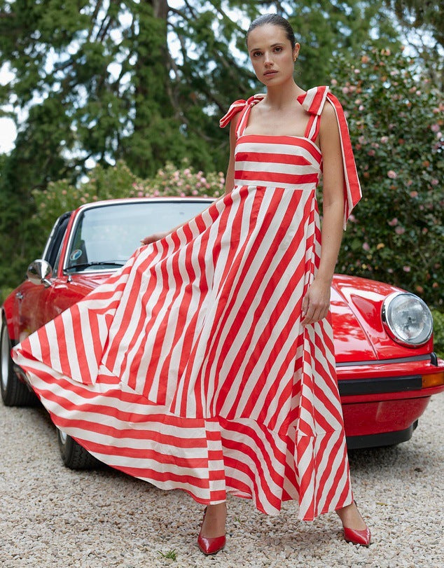 Striped Square Neck Wide Strap Dress