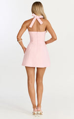 Halter Neck Tie Tulip Skirt Dress in Pink