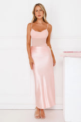 Rule The Glow Satin Mesh Maxi Dress Pink