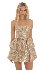Sequin Lace-Up Dress in Gold | LUCY IN THE SKY