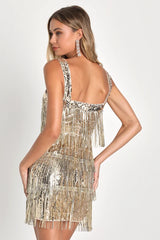 Fringe Fashion Gold Sequin Fringe Bodycon Mini Dress