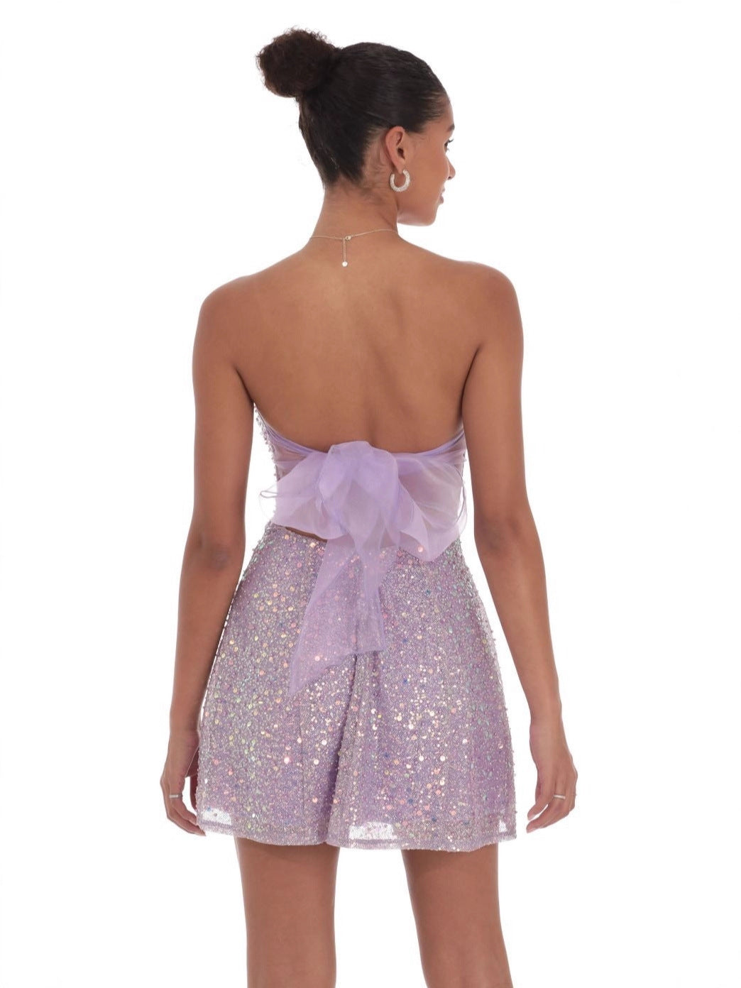 Sequin Glitter Strapless Fit and Flare Dress in Lilac