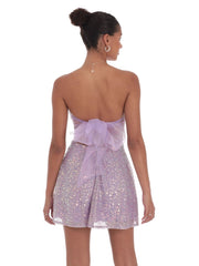 Sequin Glitter Strapless Fit and Flare Dress in Lilac