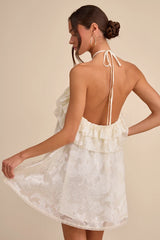 Erika Ivory Floral Burnout Halter Mini Dress