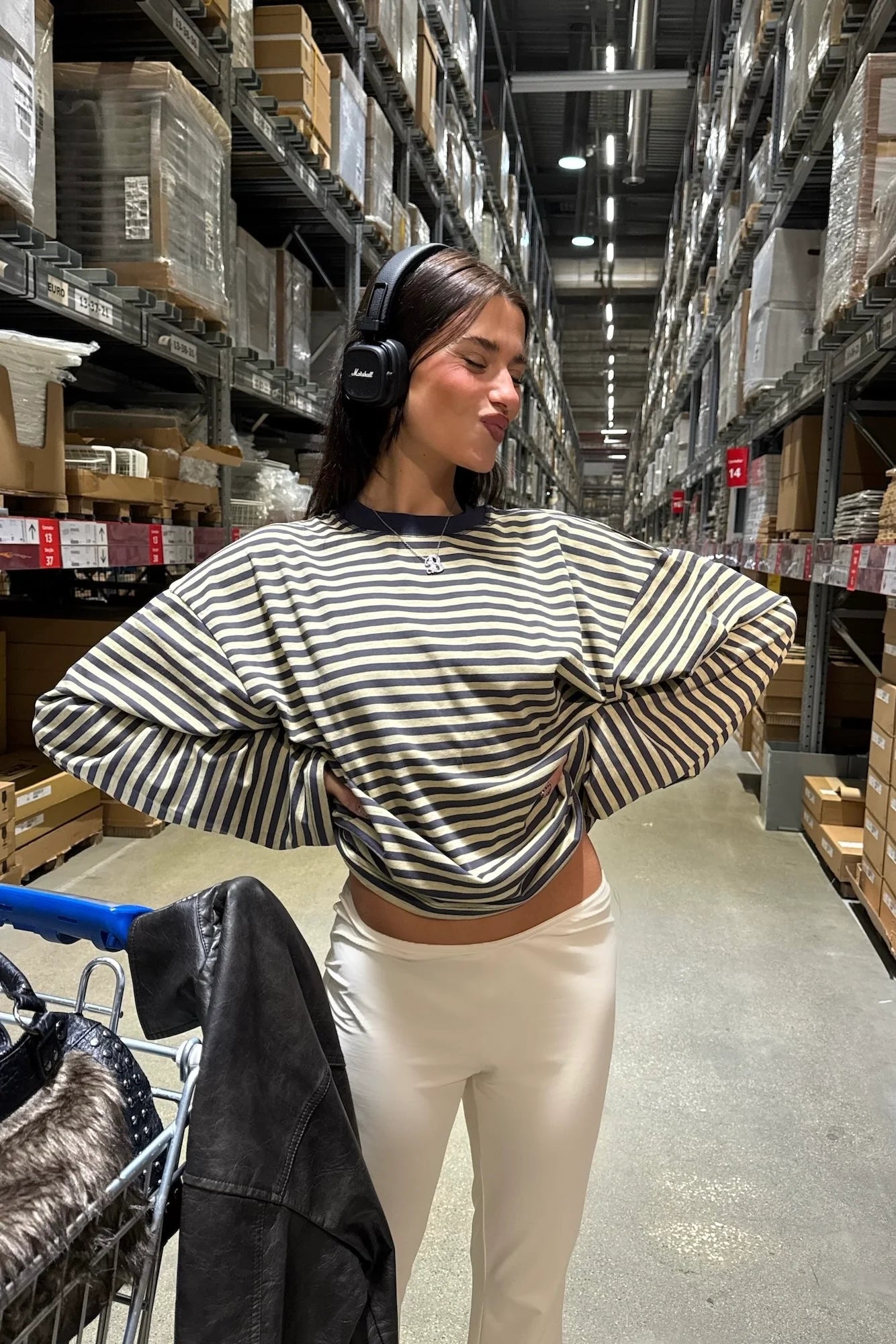 Bloom Long Sleeve Top Beige Stripe