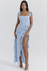 cherry ruffle maxi dress-blue