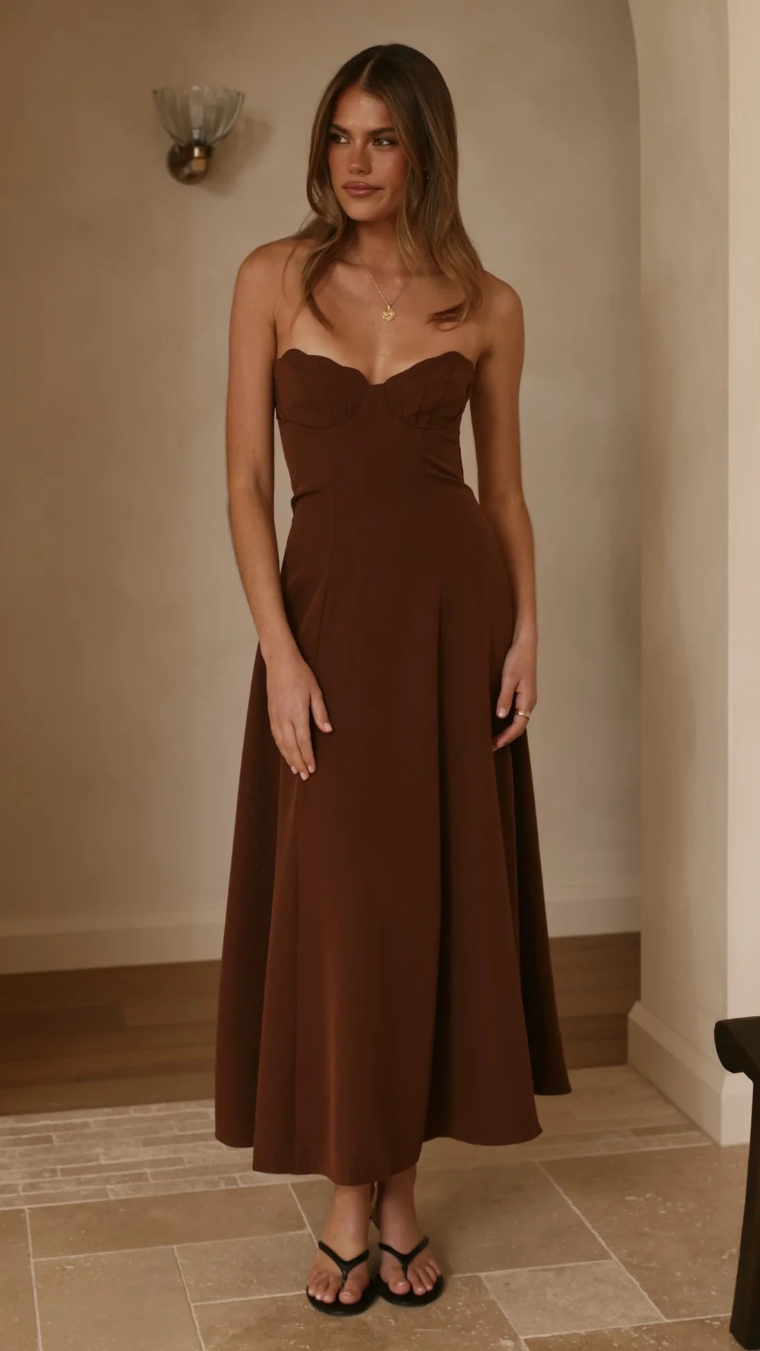 Janessa Strapless Midi Dress - Chocolate