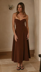 Janessa Strapless Midi Dress - Chocolate