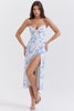 blue print corset midi dress