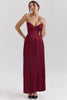 berry pleated satin maxi dress