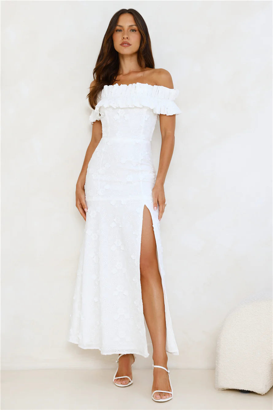 Spring Serenade Off Shoulder Maxi Dress White
